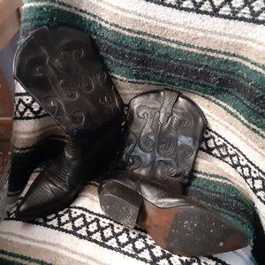 Nine West Black Leather Western Boots Size 8